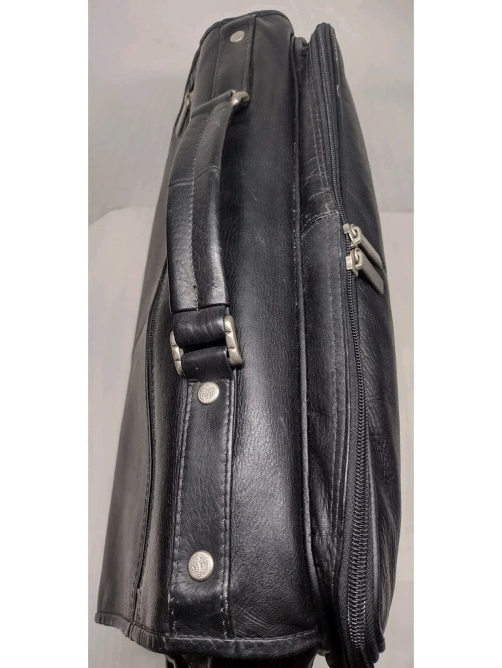 90s Black Genuine Leather Expandable Briefcase Amiet Swiss Lock Executive Bag